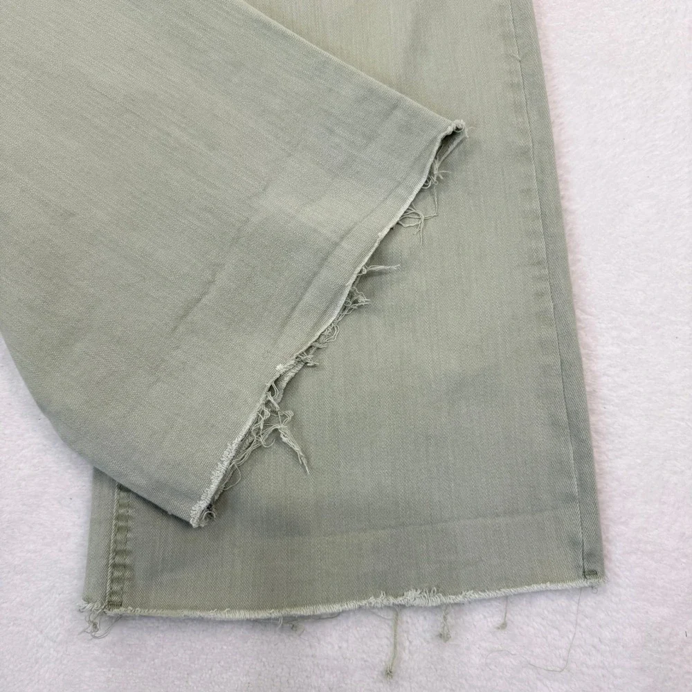 OAT New York Wide Leg‎ Jeans Womens 6 Sage Green High Rise Raw Hem 30x30